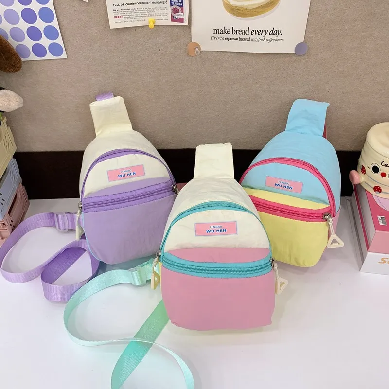 Dopamine children's diagonal cross chest bag color waterproof nylon outdoor light match color boys and girls chest bag