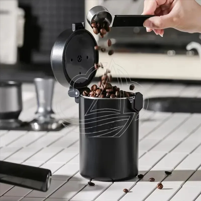 600ml Double Layer Stainless Steel Coffee Canister Airtight Bean Storage Jar With Magnetic Spoon