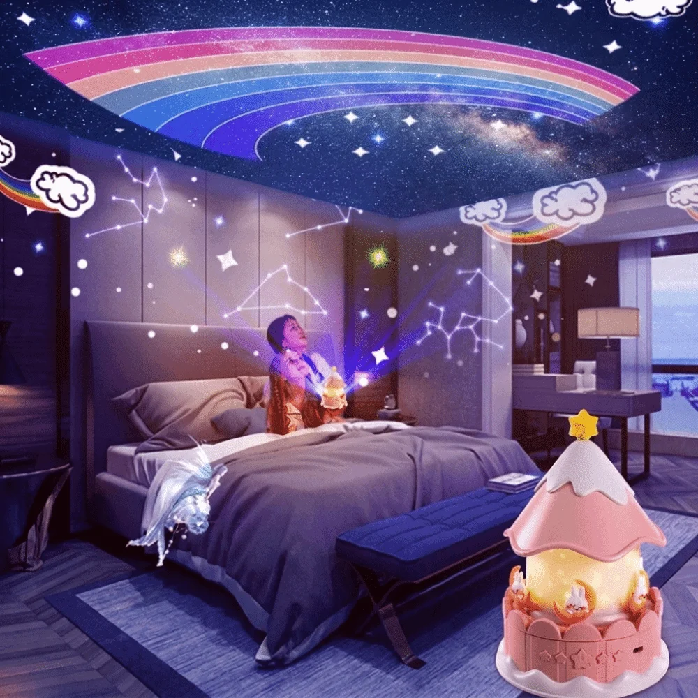 Rotating Star Projection Night Light Gentle Melodies Star Patterns Rotating Carousel Music Box Soft Lighting Easy-To-Operate