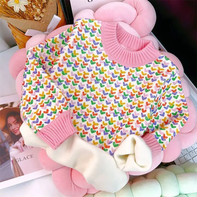 Girls' Sweater New Style Autumn and Winter Fashionable Children's Tops Baby Girl Winter Clothing Base Layer Fleece Knitwear