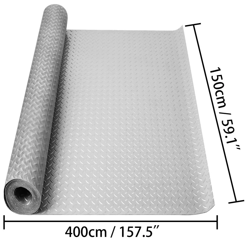 Garage Floor Mat 4.9x13ft Vinyl Garage Flooring Roll Anti-Slide Diamond Texture Silver Garage Mats for Under Car 63.7sqft Covering Space DIY PVC Garage Floor Mat for Gyms Boats Car Trailer - view 4