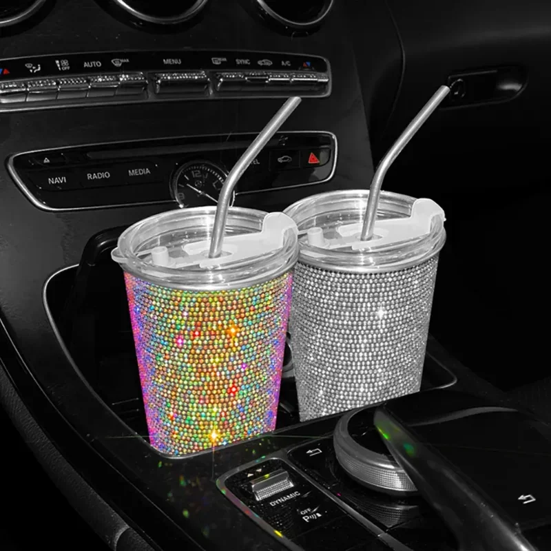 Bling Diamond Stainless Steel Car Water Cup 550ML Women Beverage Coffee Cup Auto Interior Accessories for Car Home Office