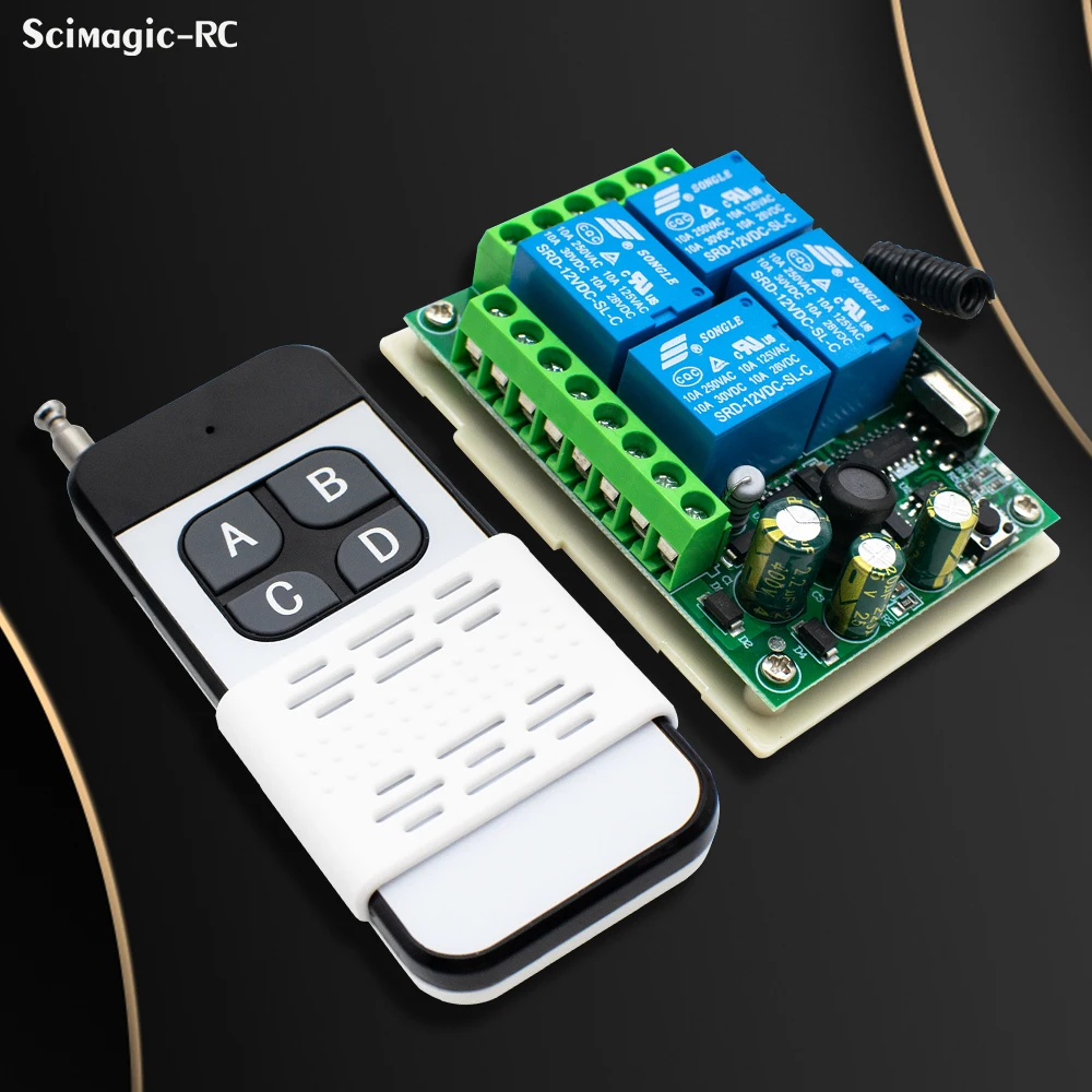 433Mhz RF Wireless Remote Control Switch AC 110V 120V 240V 220V 30A 4CH Relay For Garage Door Light Lamp Door Access System