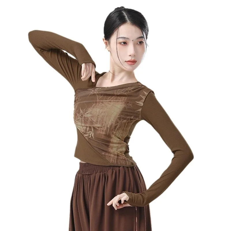 الرقص الصيني الحبر اللوحة نمط الرقص الكلاسيكي ممارسة الملابس النسائية النمط الوطني سليم المناسب قصيرة الأكمام قمم