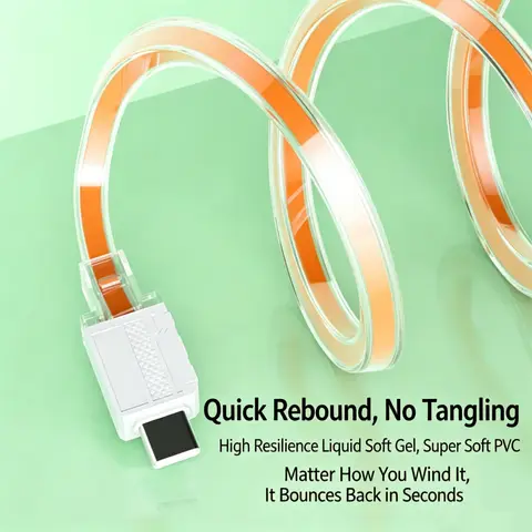 66W Transparent Flat USB A to Type C Charging Data Cable 1M 2M Orange Blue Durable Wire for Xiaomi Samsung ，Micro USB 0.3m Cable