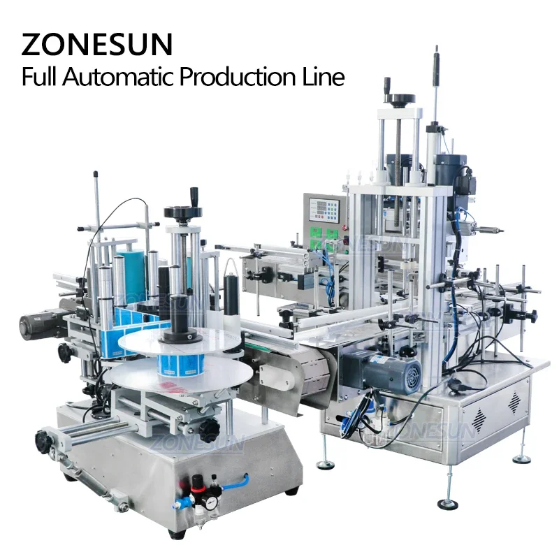 ZONE SUN ZS-FAL180C7 آلة وضع العلامات الأوتوماتيكية على سطح الطاولة على شكل حرف U لزجاجات PET الزجاجية المستديرة #6