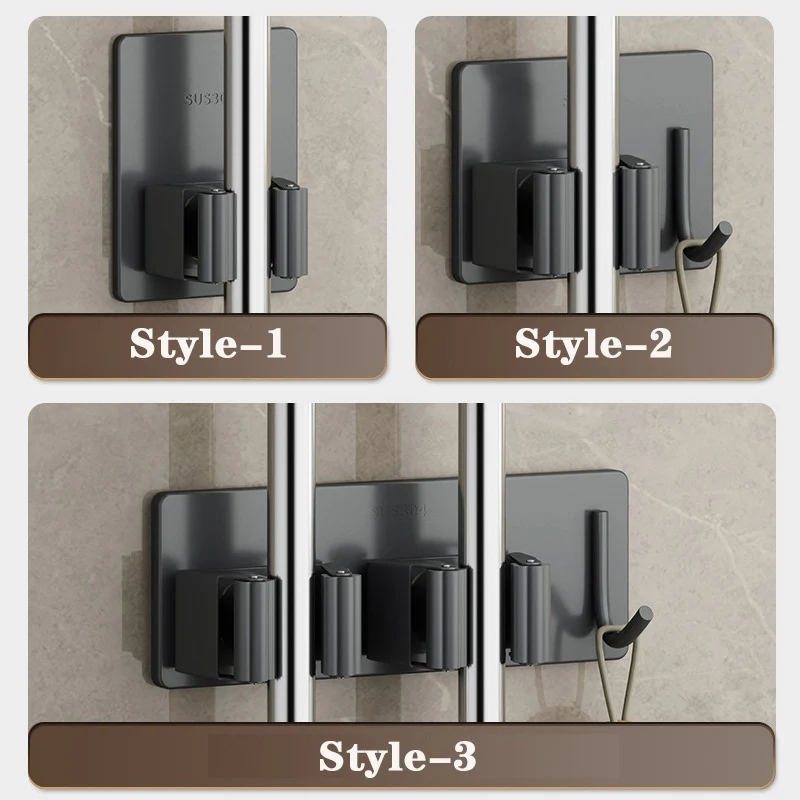 Self-Adhesive Mop Holder Clips Hook 304 Stainless Steel Kitchen Bathroom Waterproof Brush Broom Mop Organizer Shelf Accessories