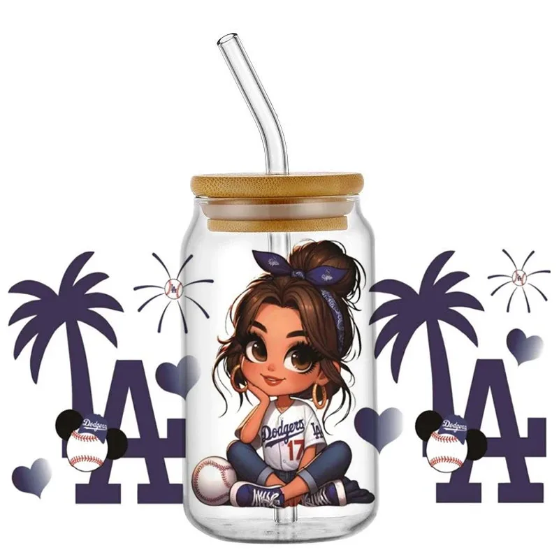 

16oz UV DTF Wraps Transfer Sticker DIY For Libbey Glass Cup Waterproof Wrap Baseball Team Cute Girl Transfers Decals