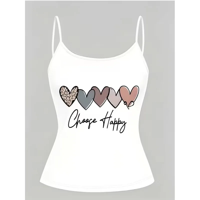 Women Somebody Does Love Letter Print Soft Camisole Cute Hand Drawn Colorful Lettering Graphic Top Casual Summer Daily Top