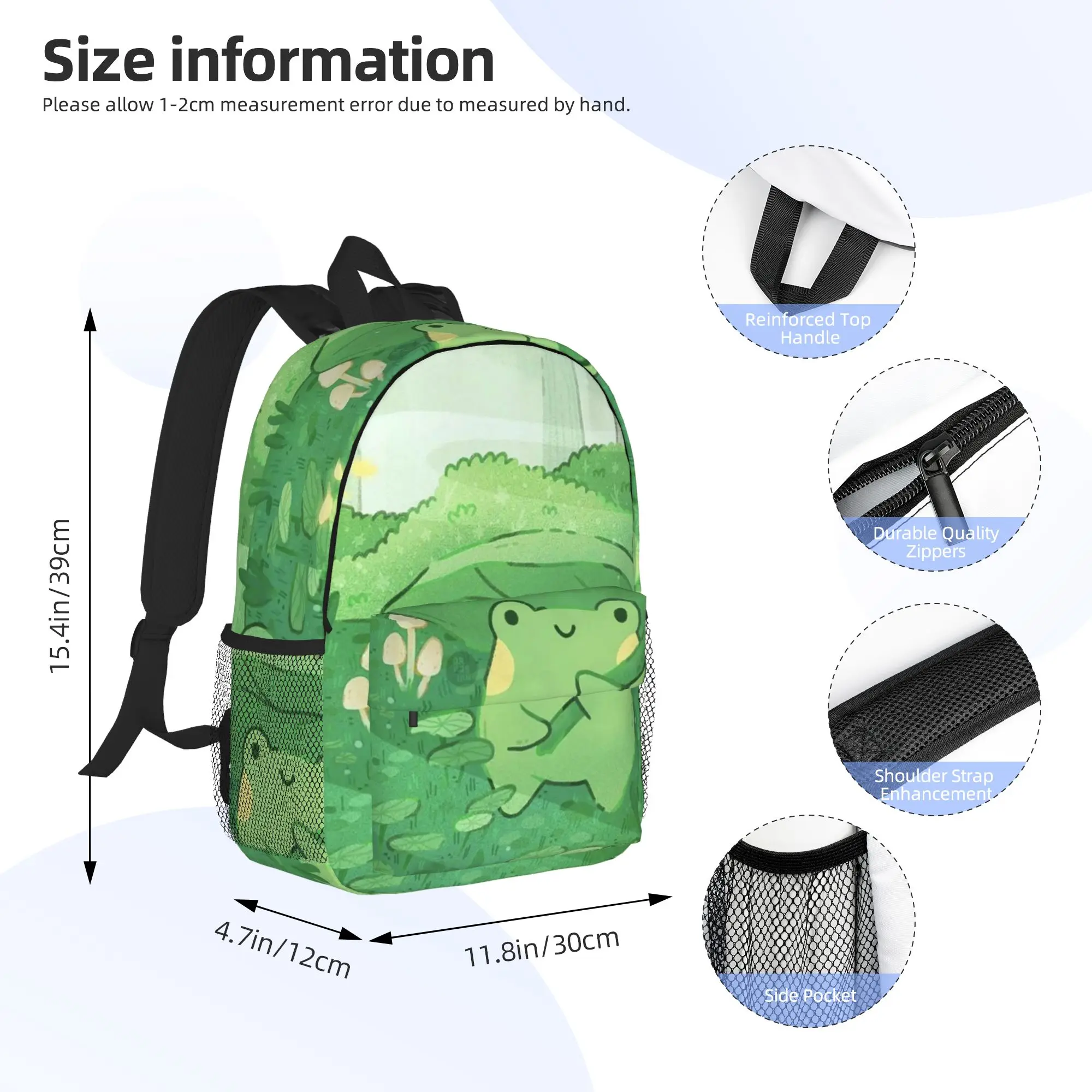 Cute Frog Under Leaf Rain Design Backpack Hot Sale Daypack Large Capacity Boy Girl BookBag Shoulder Bag for Men Women School Bag