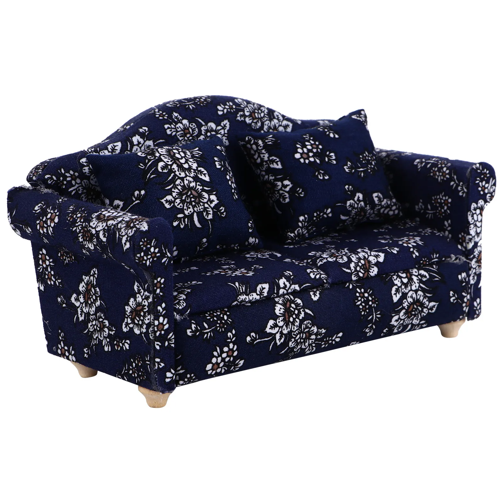 

Miniature Blue Flower Sofa Durable Material Smooth Surface Ideal Dollhouse Home Decor Bars Cafes Restaurants Romantic Toy