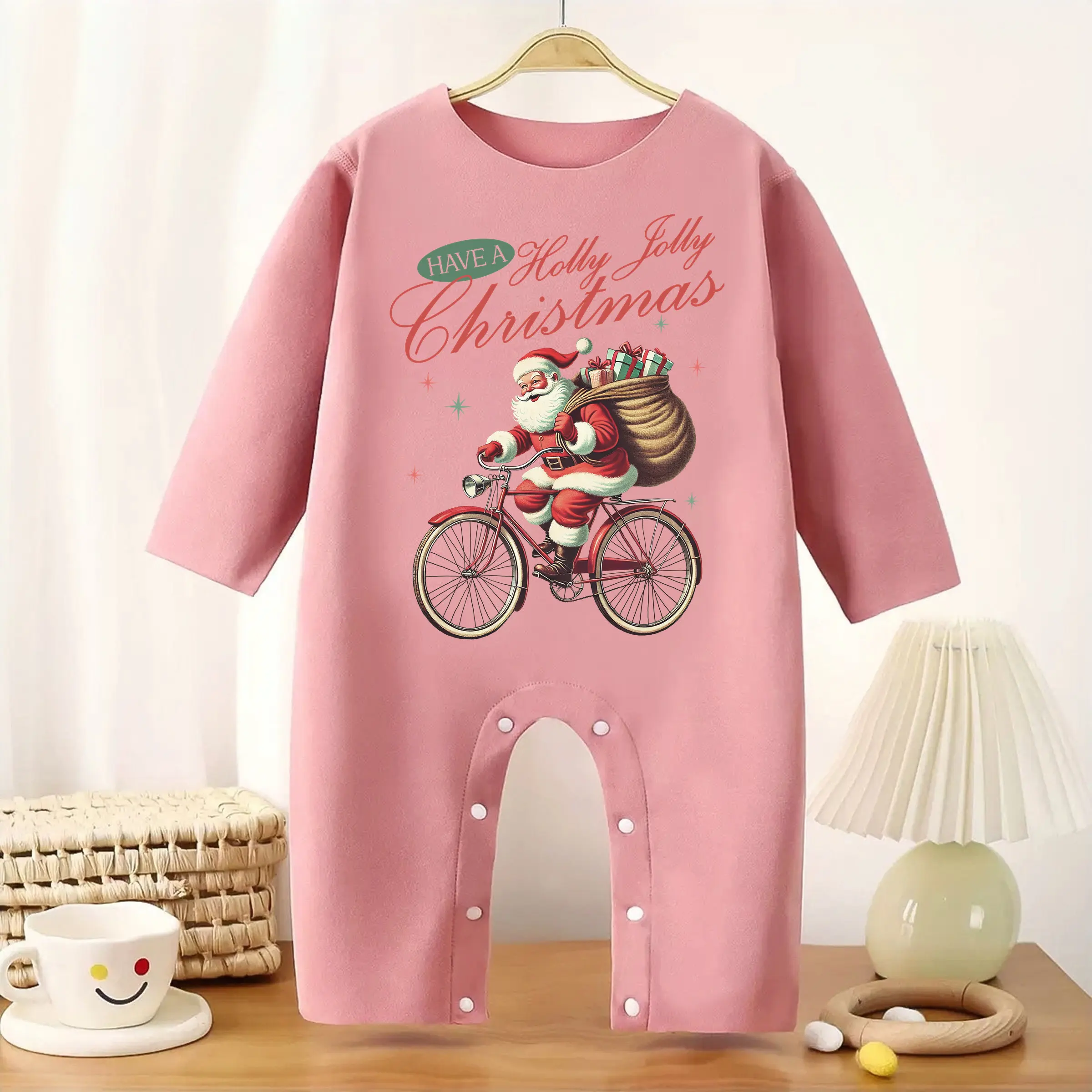 

MINISO Санта-Клаус ездить на велосипеде, детский утолщенный комбинезон с длинными рукавами для младенцев, сохраняет тепло, для высоты, детская ткань 60-90 см