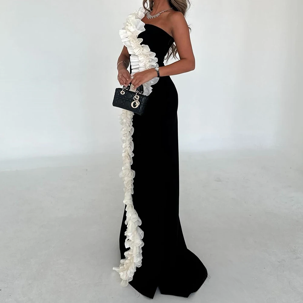 Delicate and Exquisite Straight Strapless One Shoulder Evening Dress Sleeveless Floor Length Homecoming Gowns Saudi Arabia 2024