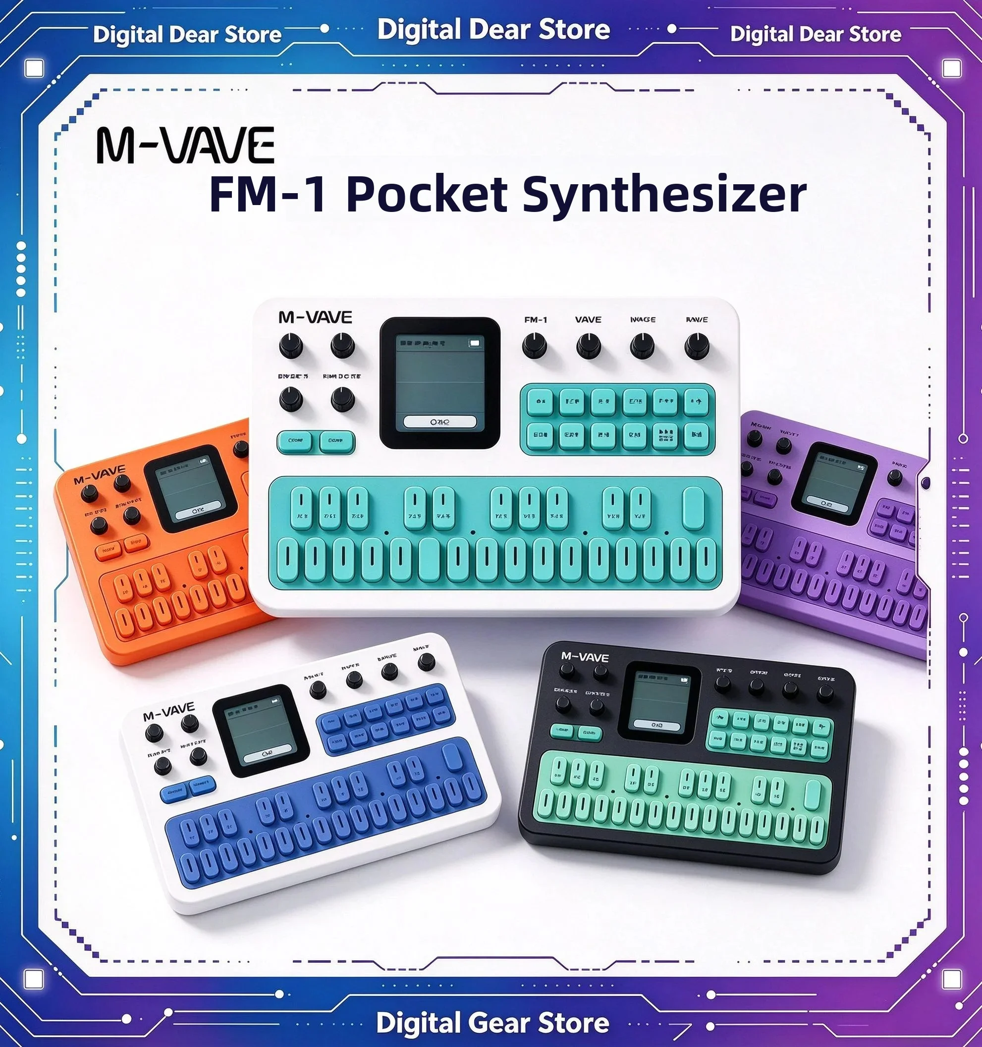M-VAVE FM-1 Portable FM Synthesizer 27 Key Silicone Keyboard Bluetooth MIDI Built In Speaker 12h Battery For Music Production