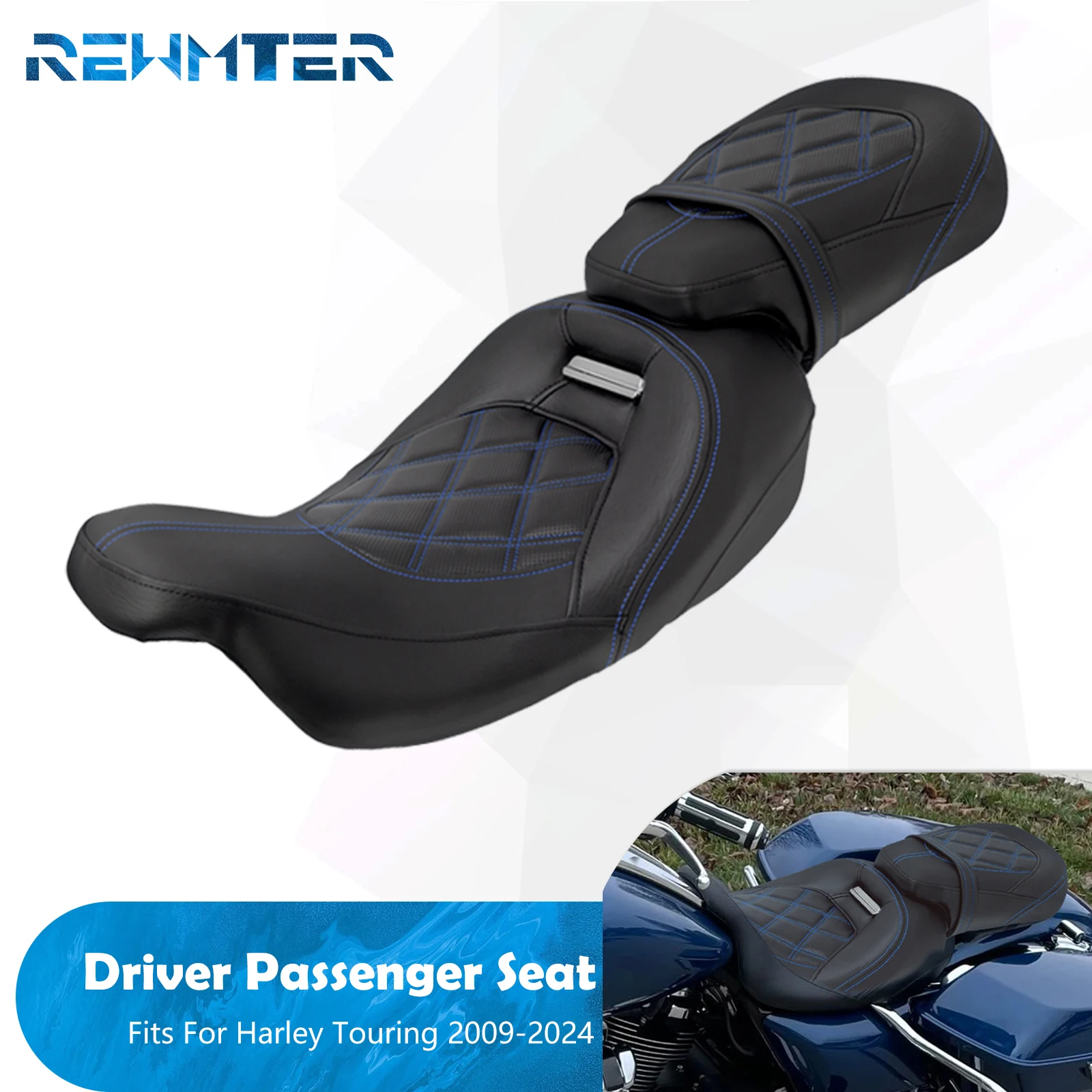 Motorfiets Twee Up Seat Zwart Voor Achter Bestuurder Passagiersstoel Voor Harley Touring Road King Street Electra Road Glide 2009-2024