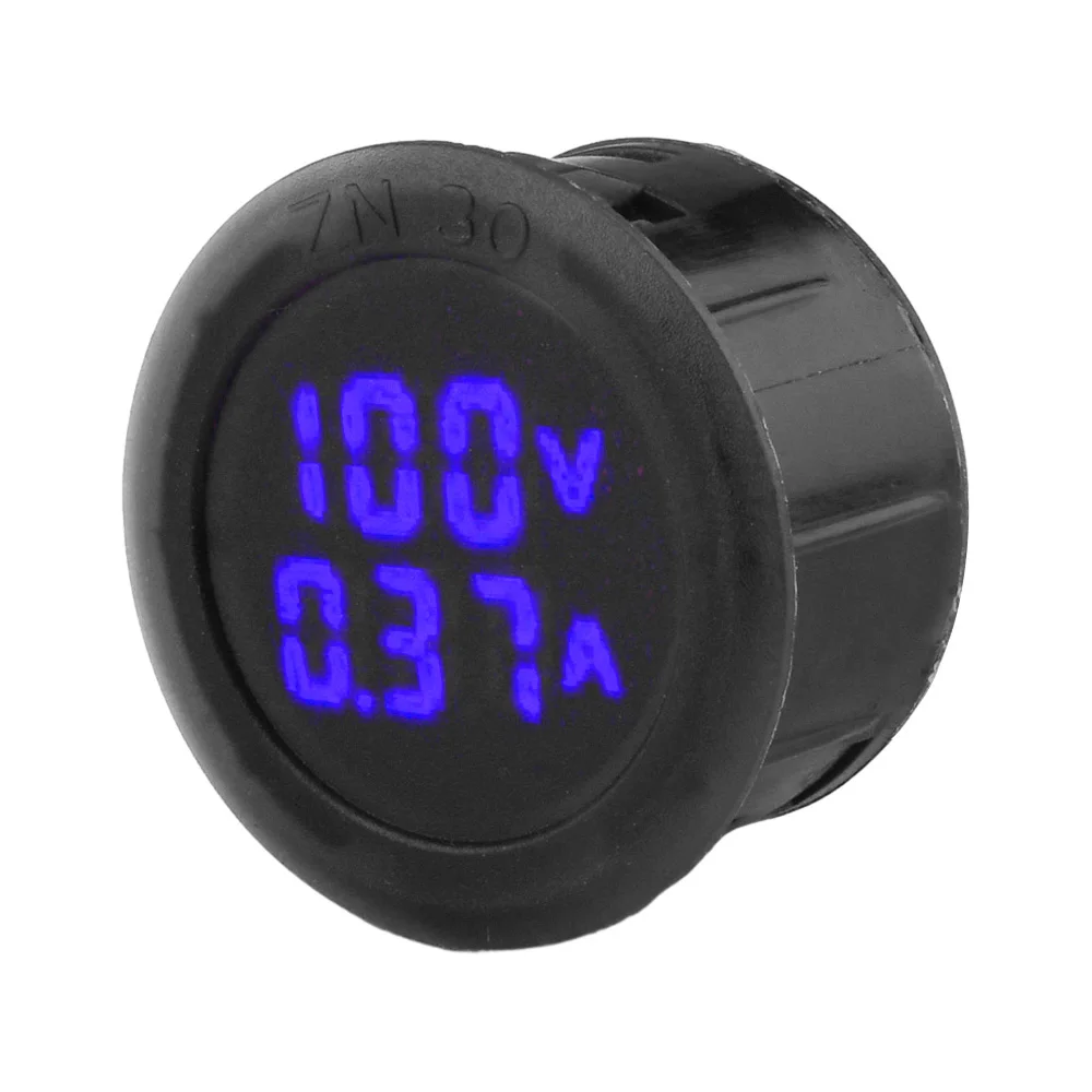 Dc 5-100V Led Digitaal Display Ronde Voltmeter Dc Digitale Auto Spanningsstroom Meter 1a 10a Volt Detector Tester Monitor Rood Blauw