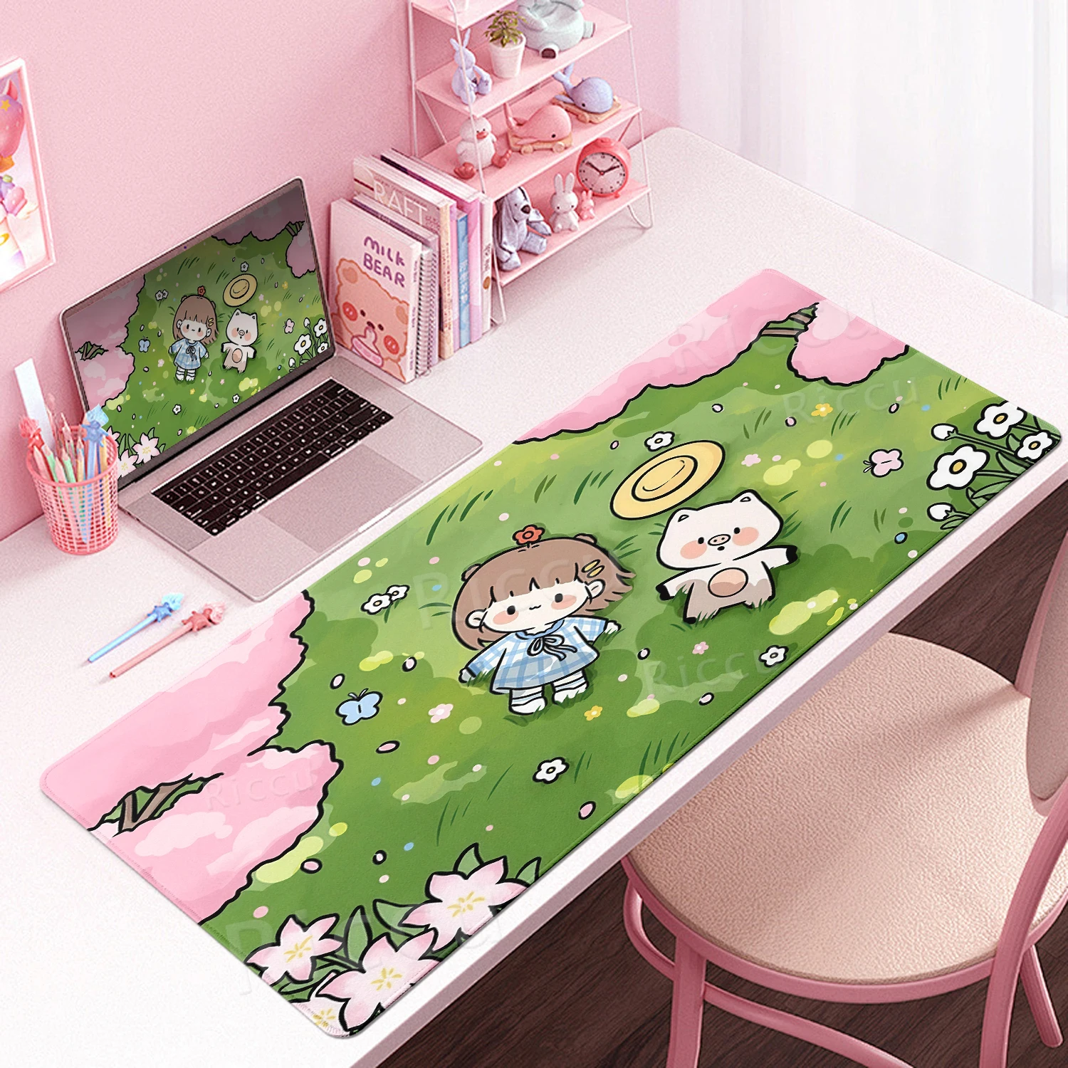 Kawaii Girls Mouse Pads Extended Laptop Accessories Office Gamer Keyboard DeskMat Anti-Slip PC Rubber Gaming Locking Edge Carpet