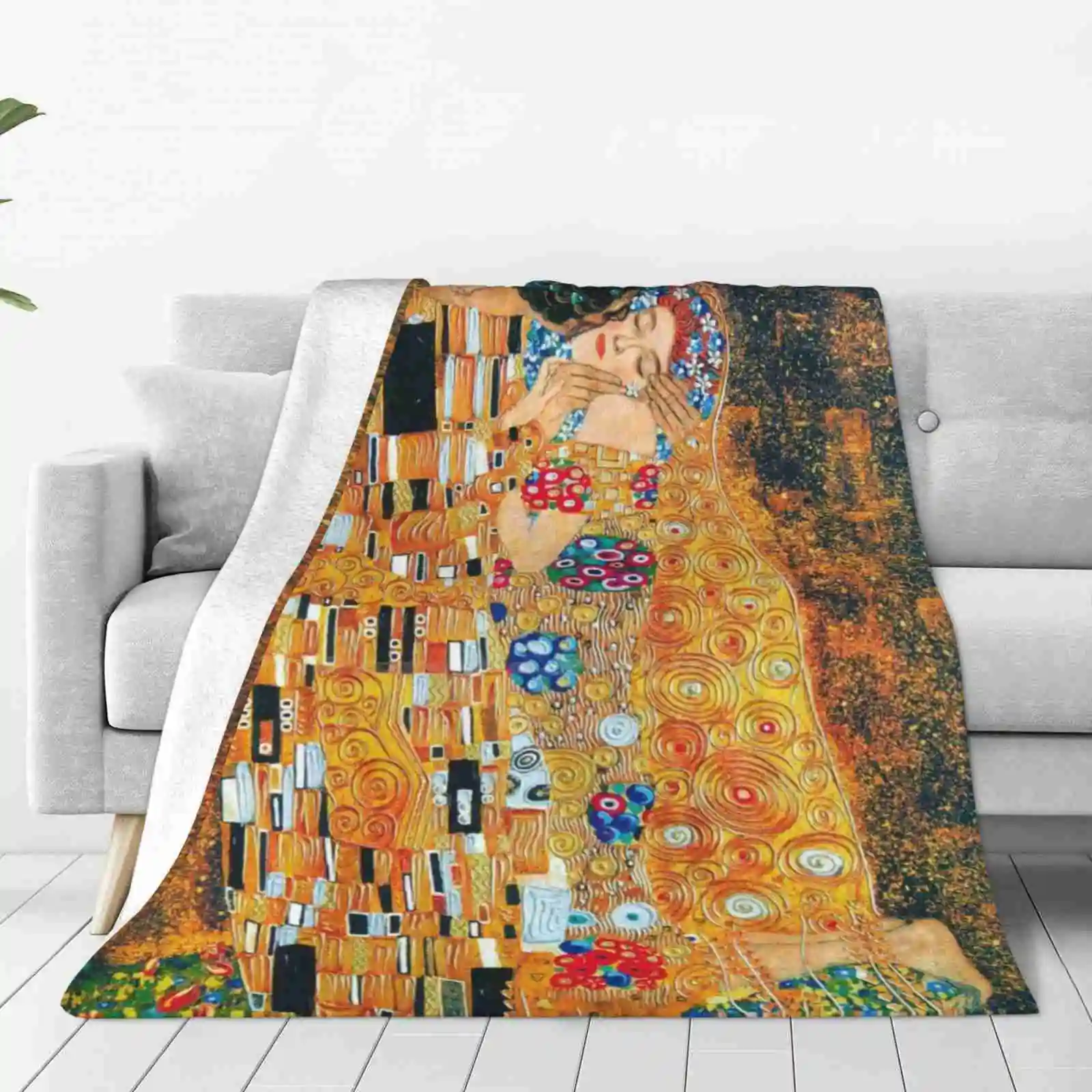 Gustav Klimt-The Kiss Top Quality Comfortable Bed Sofa Soft Blanket Gustav Klimt The Kiss Artistic Lovers Hug Affection Lovely