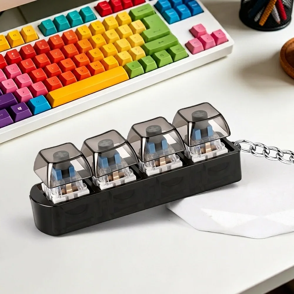 4 Keys LED Keyboard Keychain Transparent Crisp Clicky Press Feeling Light Up Keycap Fidget with LED Light Novelty