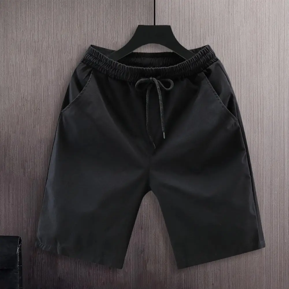 

Men Summer Shorts Solid Color Elastic Waist Shorts With Drawstrings Wide Leg Pockets Fitness Shorts Daily Wear