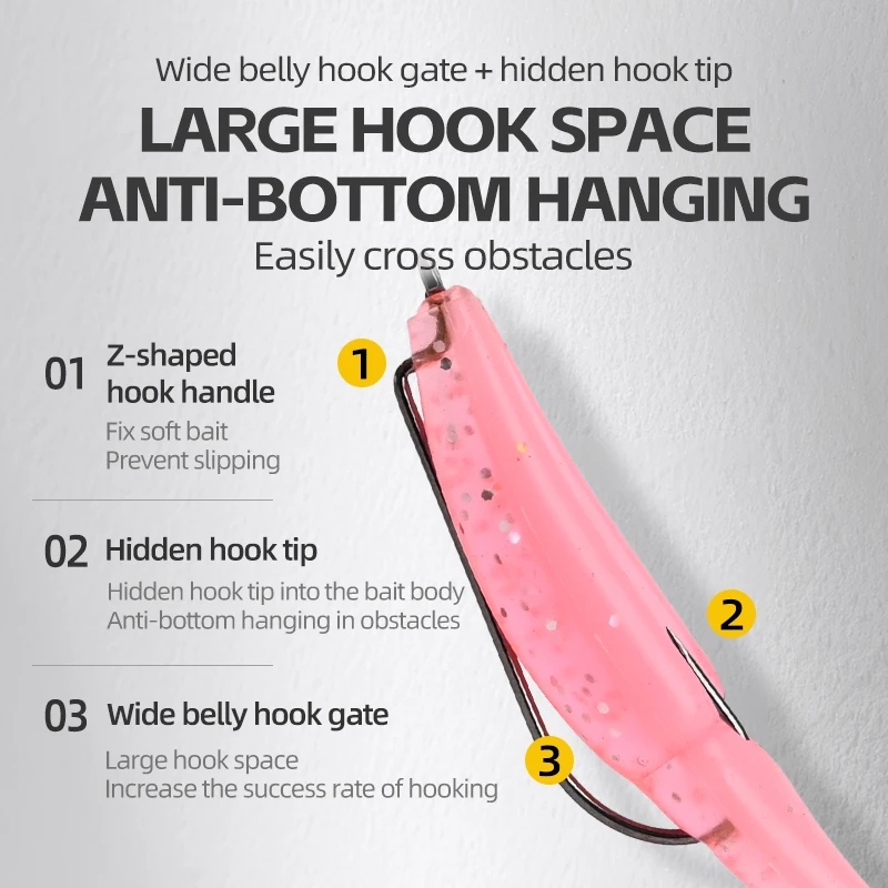 MEREDITH Worm Hook Offset Wide Gap Високовъглеродна стомана, изключително здрава Риболовна кука без плевели за меки примамки Bass Pike 50 бр.