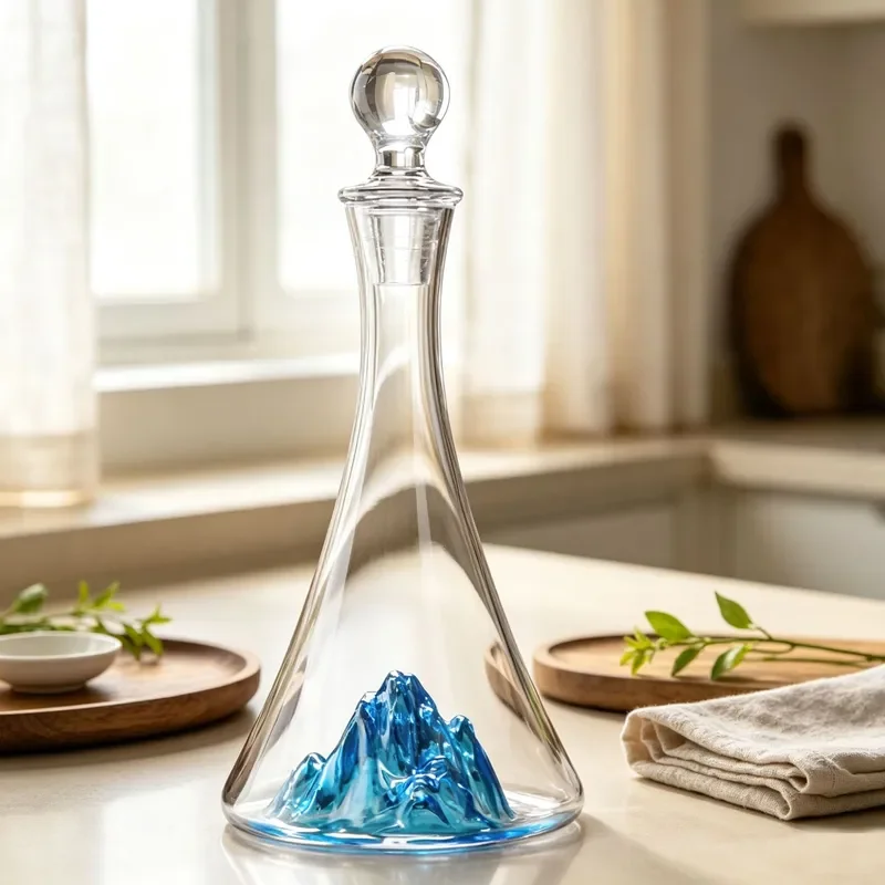 Ice Blue Glass Decanter with Waterfall Rod Design Luxury Crystal Wine Set for Home Bar Creative Gift Elegant Drinking Ware