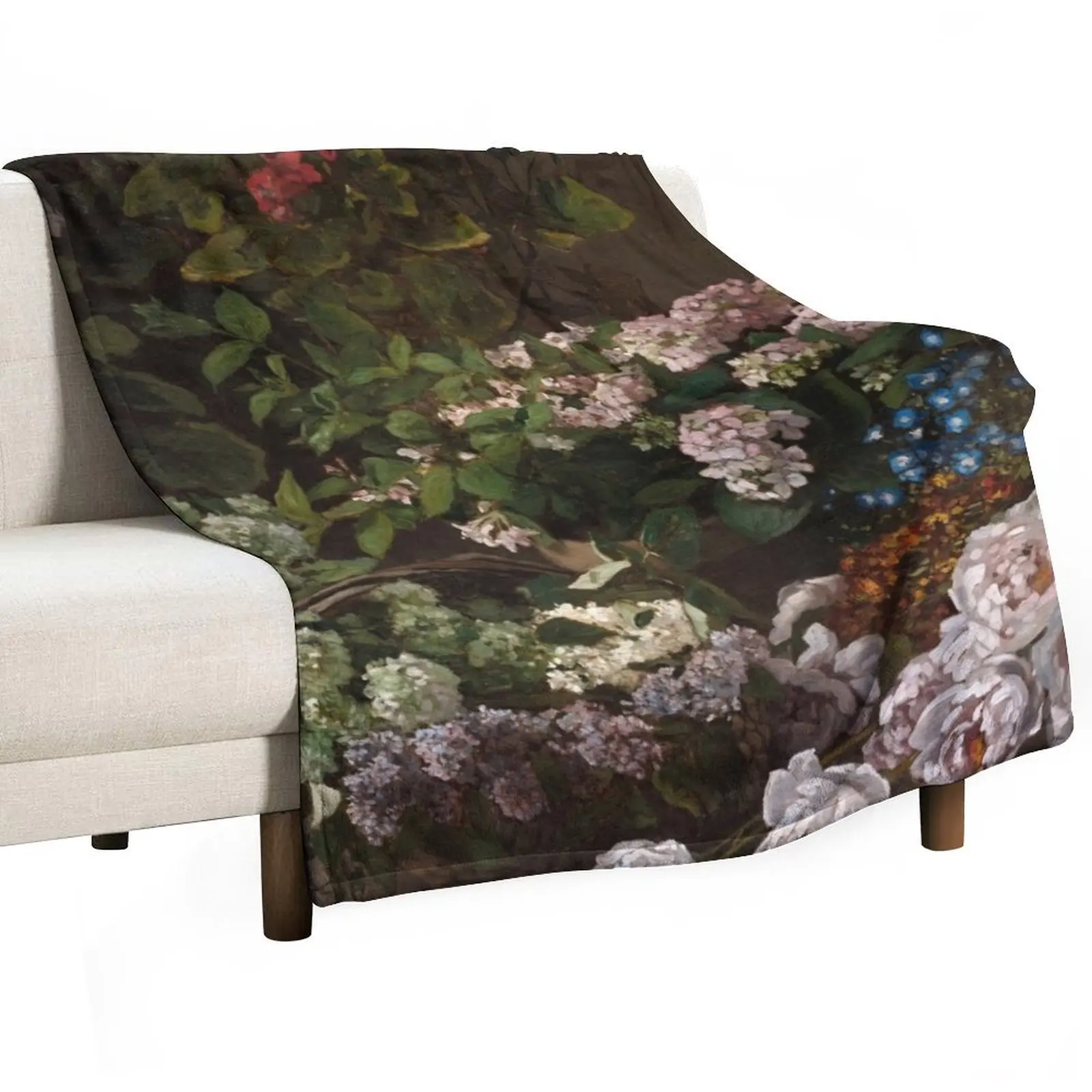 Spring Flowers, 1864 by Claude Monet Throw Blanket Decorative Throw Flannel Fabric Fashion Sofas Hairys Blankets