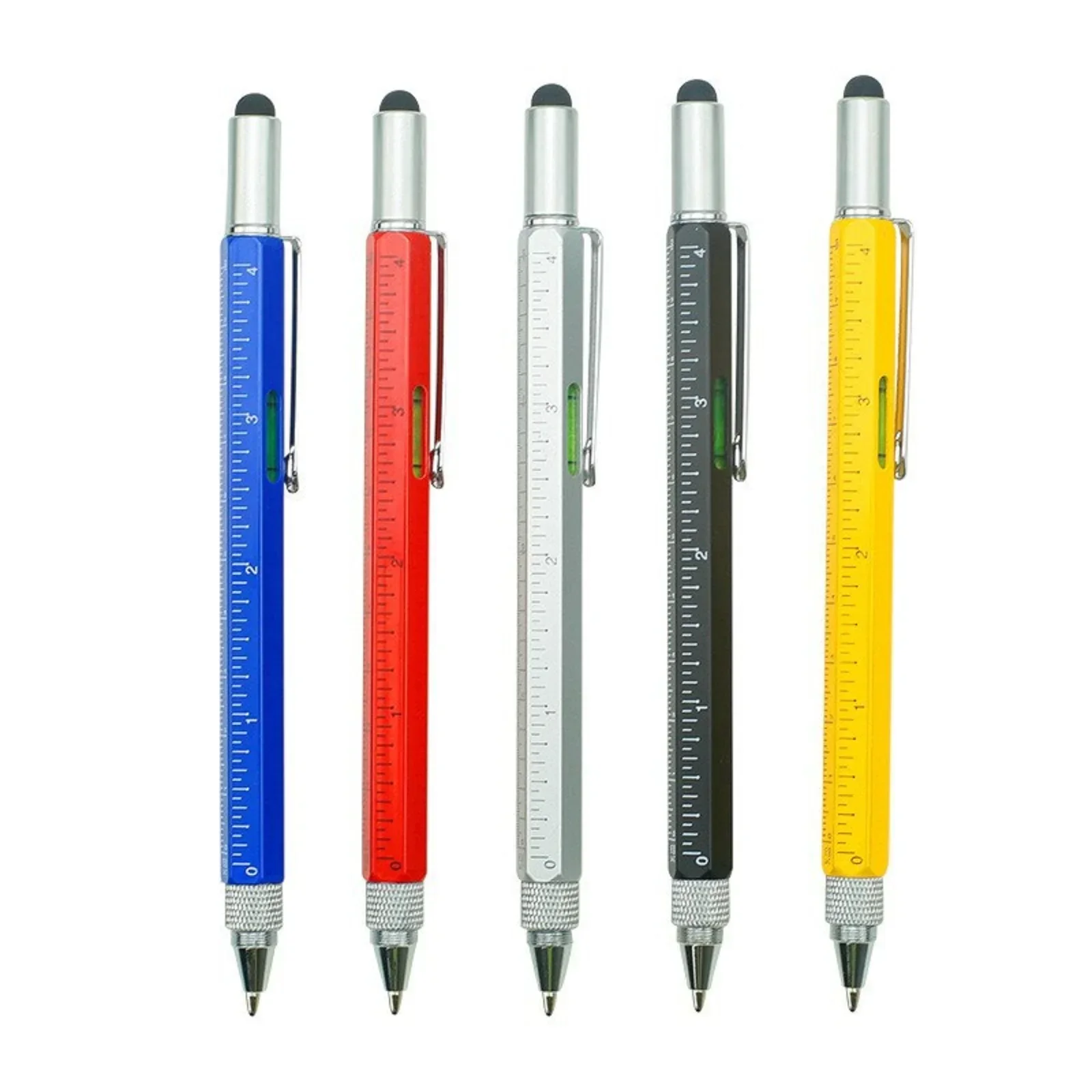 6 In 1 Multifunctional Tool Pen 14.9*1CM Bubble Level Cm/inch Ruler Flat / Cross Screwdriver Refillable Refills