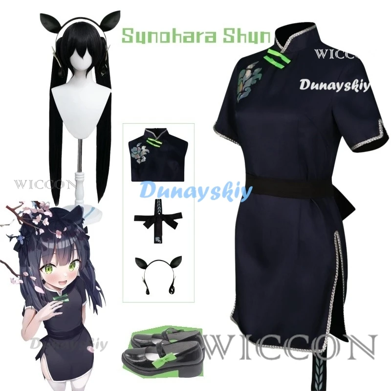 Anime Azul Arquivo Sunohara Shun Cosplay Suit, vestido azul escuro Cheongsam, grampos de cabelo, Halloween Roleplay para as Mulheres