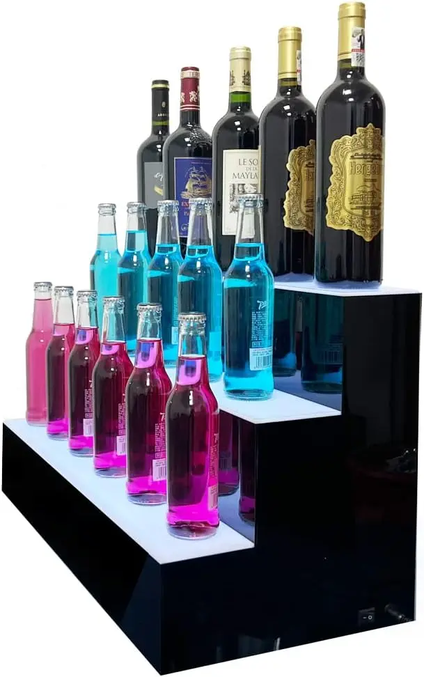 31 Inch 3 Step LED  Illuminated Liquor Bottle Bar Display Stand LED Display Shelf 3 Tier Home Bar Shelves with Remote Control