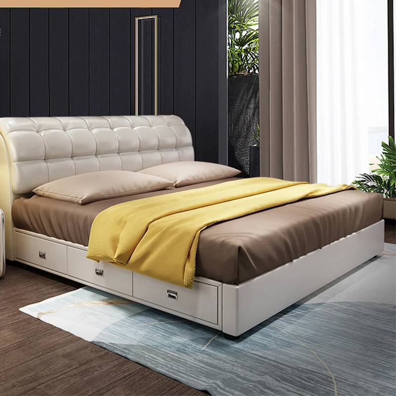 

High Quality Light Luxury Modern Simple Leather Bed Bedroom Furniture Double 1.8m King Size Bed