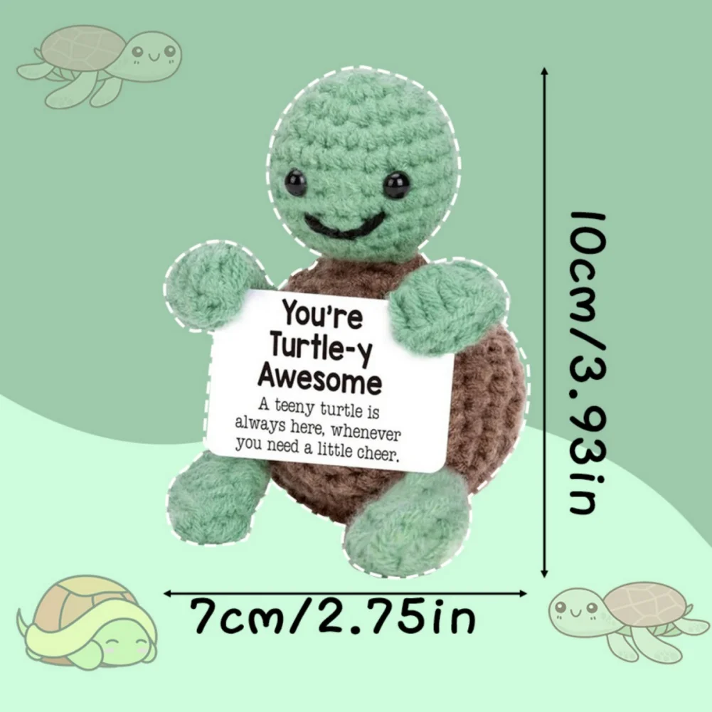 Cute Positive Turtle Ornament Small Handmade Crochet Animals Stuff Inspirational Gifts Birthday Emotional Motivational Support