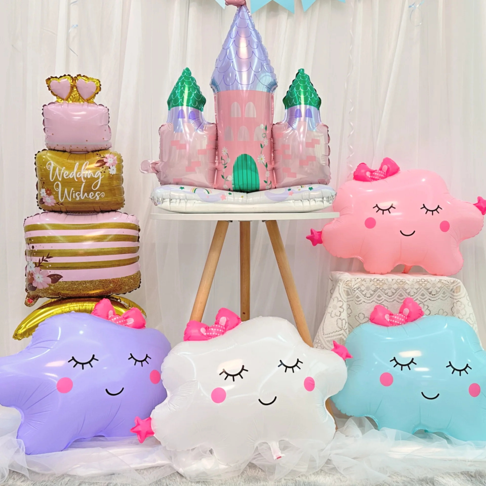 New Base Stand Dream Castle Wedding Cake Stand Aluminum Film Balloon Colorful Smiling Face Star Cloud Bow Knot Balloon Baby Show