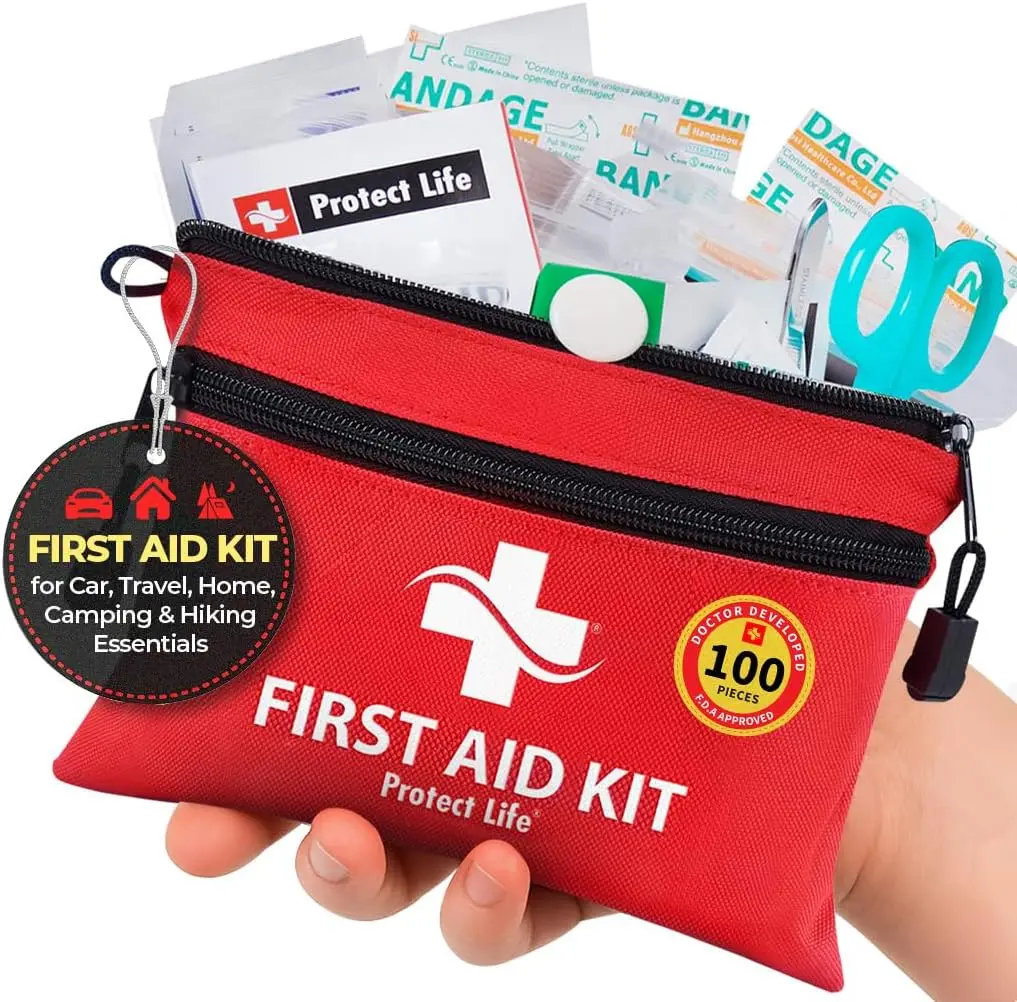 Compact 100-Piece First Aid Kit for Travel, Car, Home, Office, Camping & Hiking - Emergency Preparedness