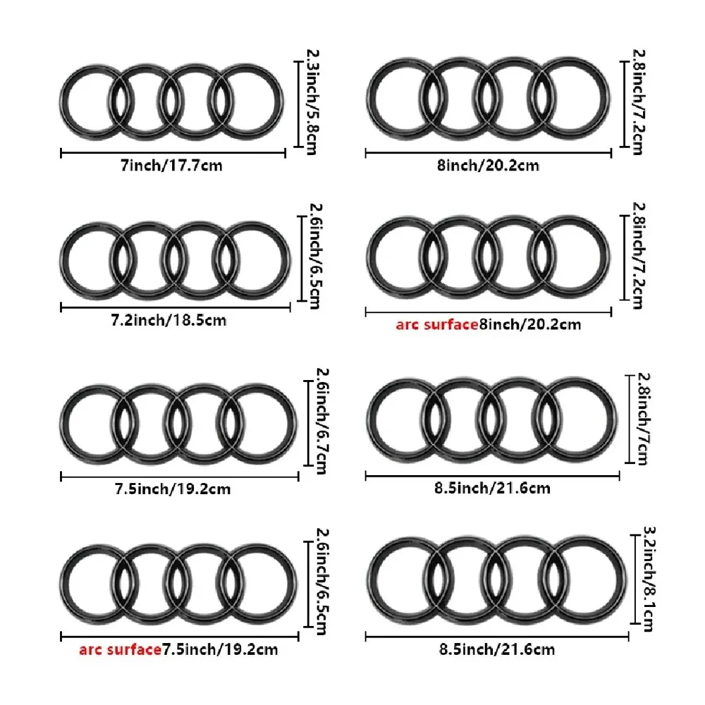 4 anéis abs 177mm 192mm 202mm 216mm 230mm emblema do porta-malas traseiro do carro logotipo adesivo decalque para audi a3 a4 a5 a6 a7 q2 q3 q5 q8 tt