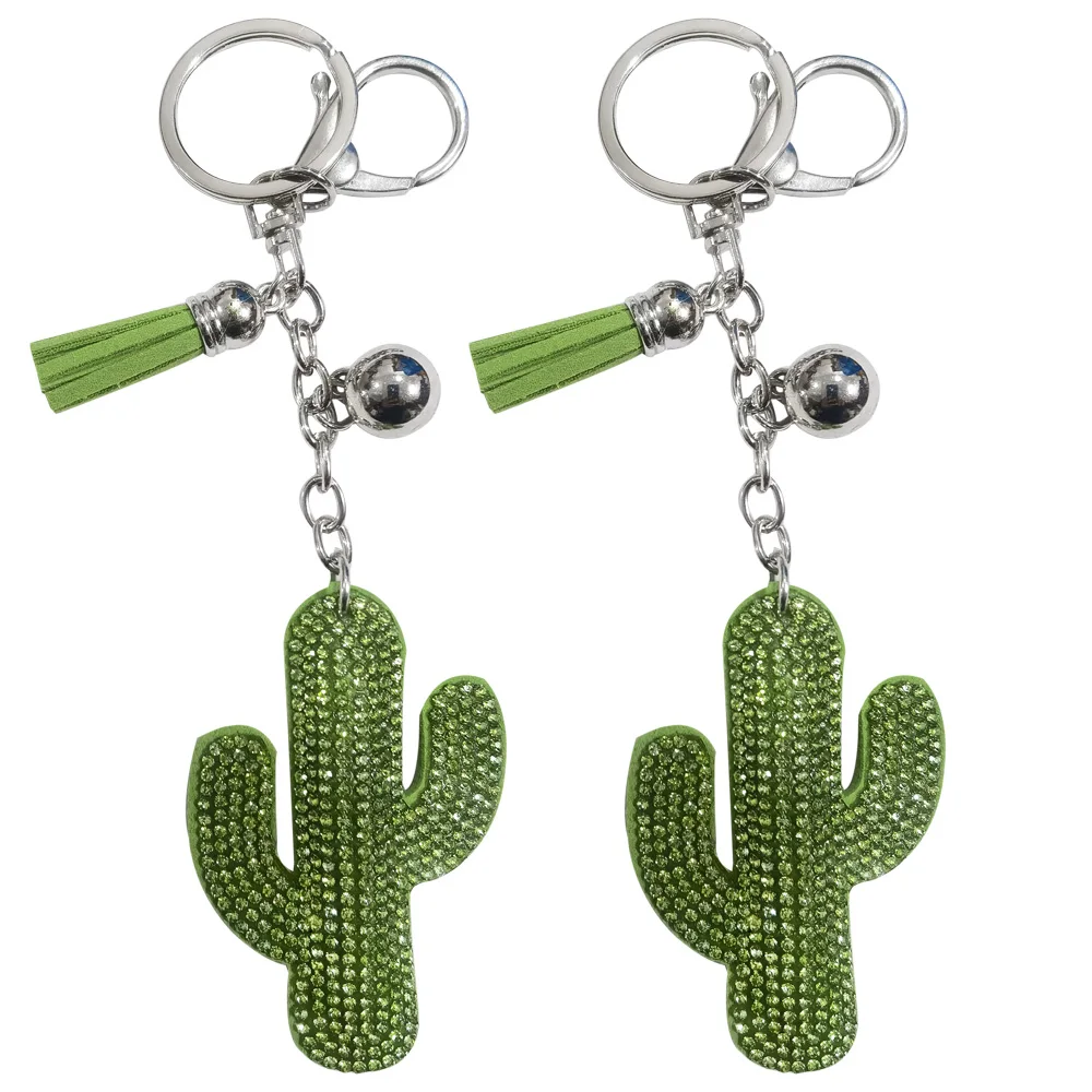 Fashion Creative Cactus Crystal Rhinestone Keyrings Key Chains Rings Holder Purse Bag For Car Lovely Keychains