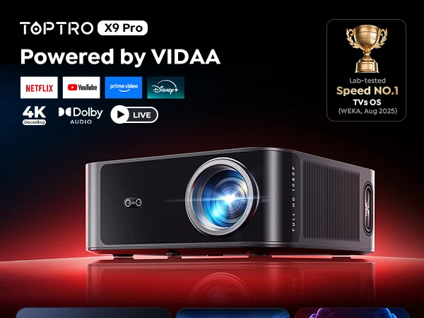 Toptro Projektor VIDAA 3000ANSI 4K Ultra HD Projektor WiFi 50W Dolby Heimkino Kino Gaming Outdoor Beam Smart Projektoren – Detail 1