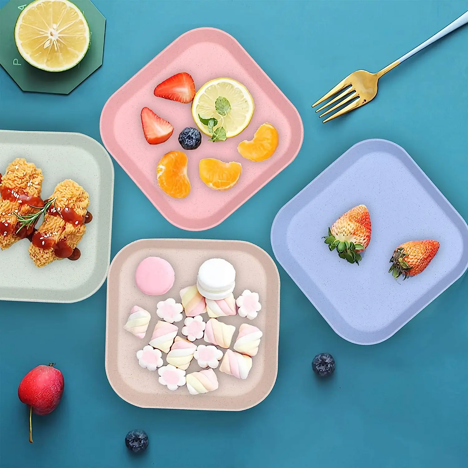 1/4/6PCS Square Plastic Snack Plate Set Multipurpose Food Dish for Appetizers Fruit and Desserts Dishwasher Safe for Home Use