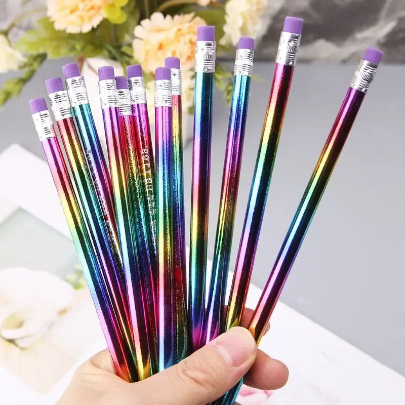 12Pcs Rainbow Pencil Wood Environmental Protection Bright Color HB Drawing Painting Pencils School Office Writing Pen