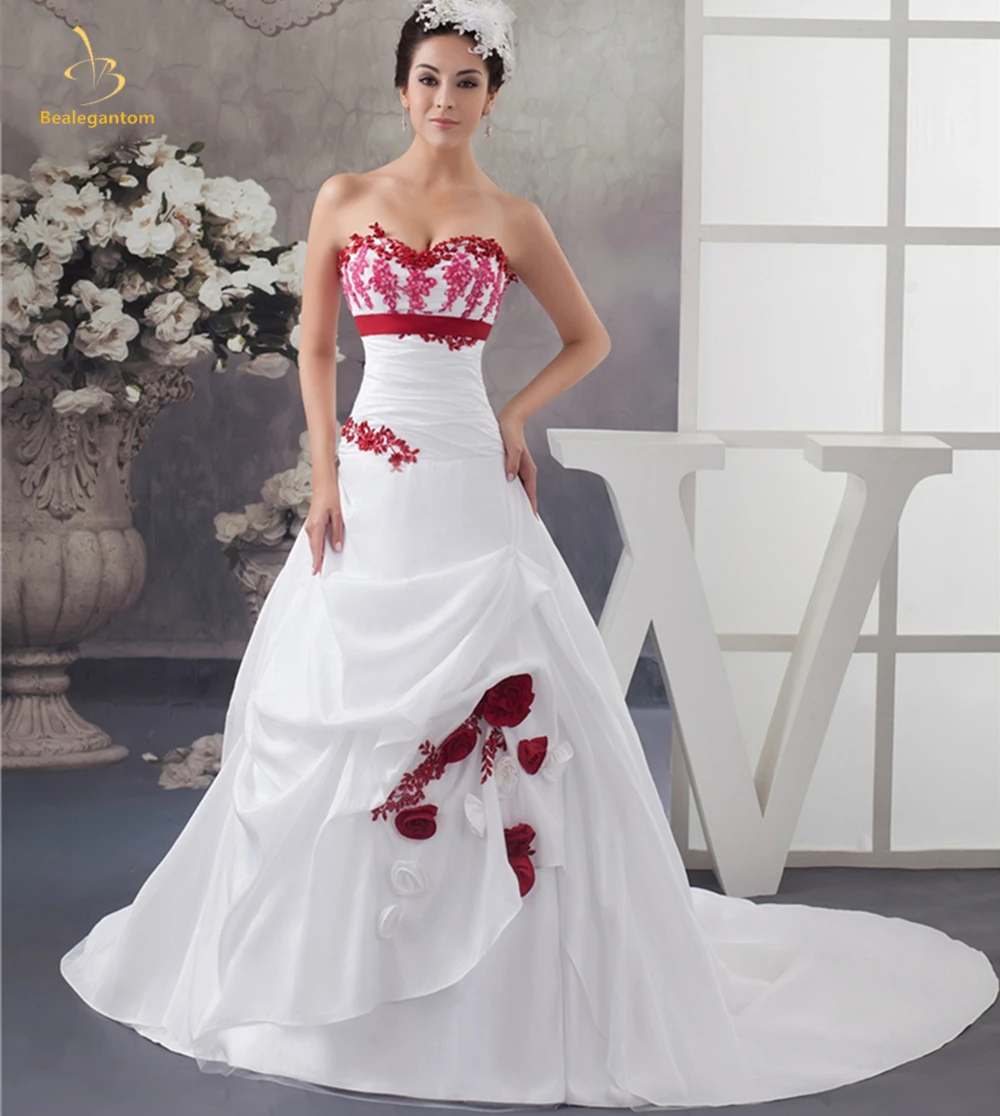 

Bealegantom Satin Lace Flower Wedding Dresses Sweetheart Appliques Beaded Lace Up Bridal Gowns Robe De Mariage QA119