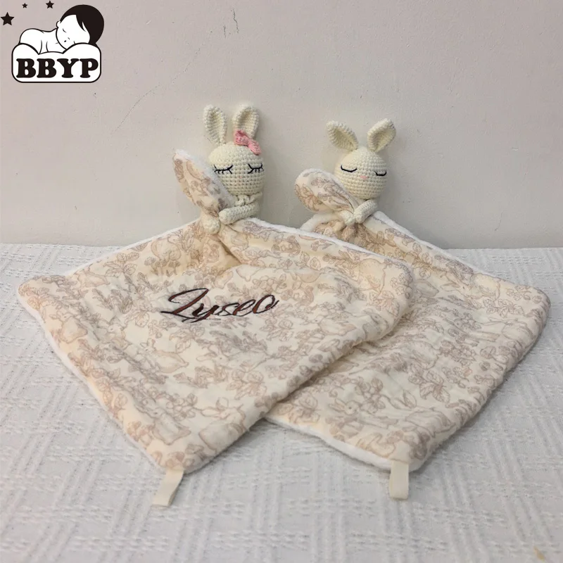 Personalized Name Bunny Toy Lovely Baby Towel Feeding Bib Soft Security Blanket doudou Cotton Burping Cloth Infant Shower Gift