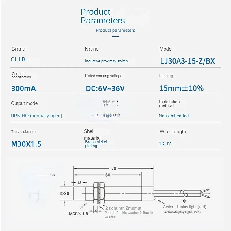 M30 15mm DC6~36V Inductive Proximity Sensor Switch LJ30A3-15-Z/BX/AX/CX/BY/AY/CY/EX/DX 2/3/4-wire PNP/NPN NO NC