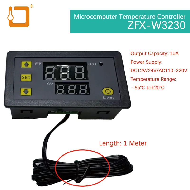 Digital LED Display Temperature Controller - Waterproof Probe Thermostat Switch W323010A (110V/220V)