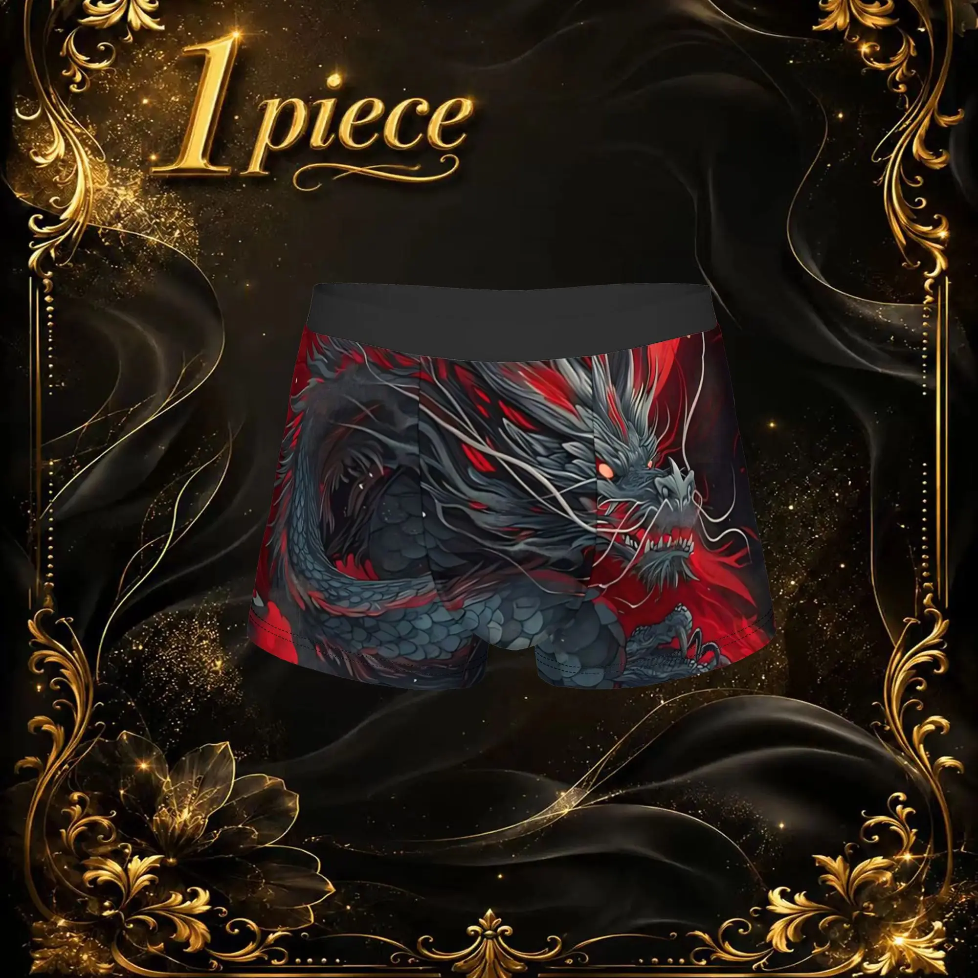 1pc Popular Chinese Red Moon Dark Dragon Graphic boxers  adults  Breathbale Panties Men's Underwear Print Shorts Boxer Briefs