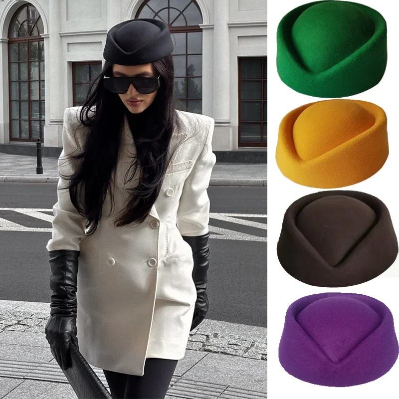 Beret Hat Caps Airline Stewardess Flight Attendant Vintage Looking Hat Uniform Stewardess Pillbox Hat Teardrop Hat