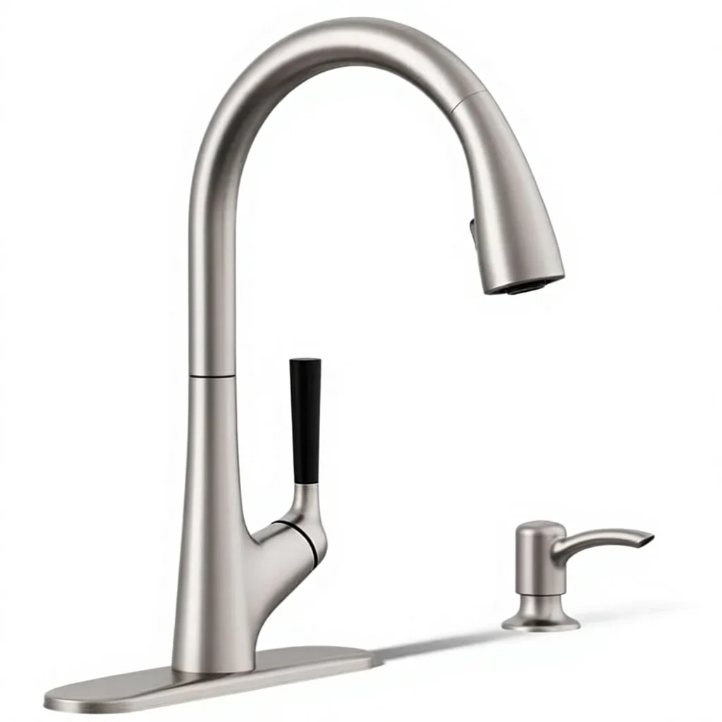 1-Handle Deck-Mounted Pull-Down Kitchen Faucet Soap Dispenser Vibrant Stainless Kitchen Faucet