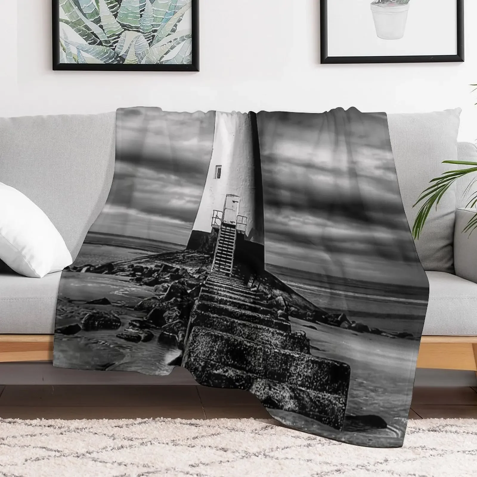 Talacre Lighthouse Point of Ayre Wales Throw Blanket Soft Plush Plaid wednesday Blankets