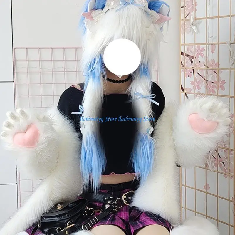 573B Niedliche Katzen Pfotenform Fäustling Frauen Mädchen Cartoon Handschuh Plüsch Halbfinger Fäustling