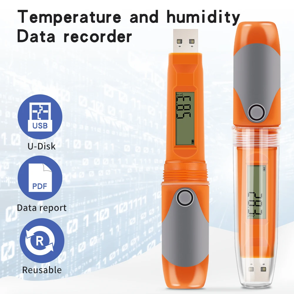 Elitech RC-51H USB Temperature and Humidity Data Logger 32000 Points Auto PDF Temperature Recorder RH TEMP Detector Reusable