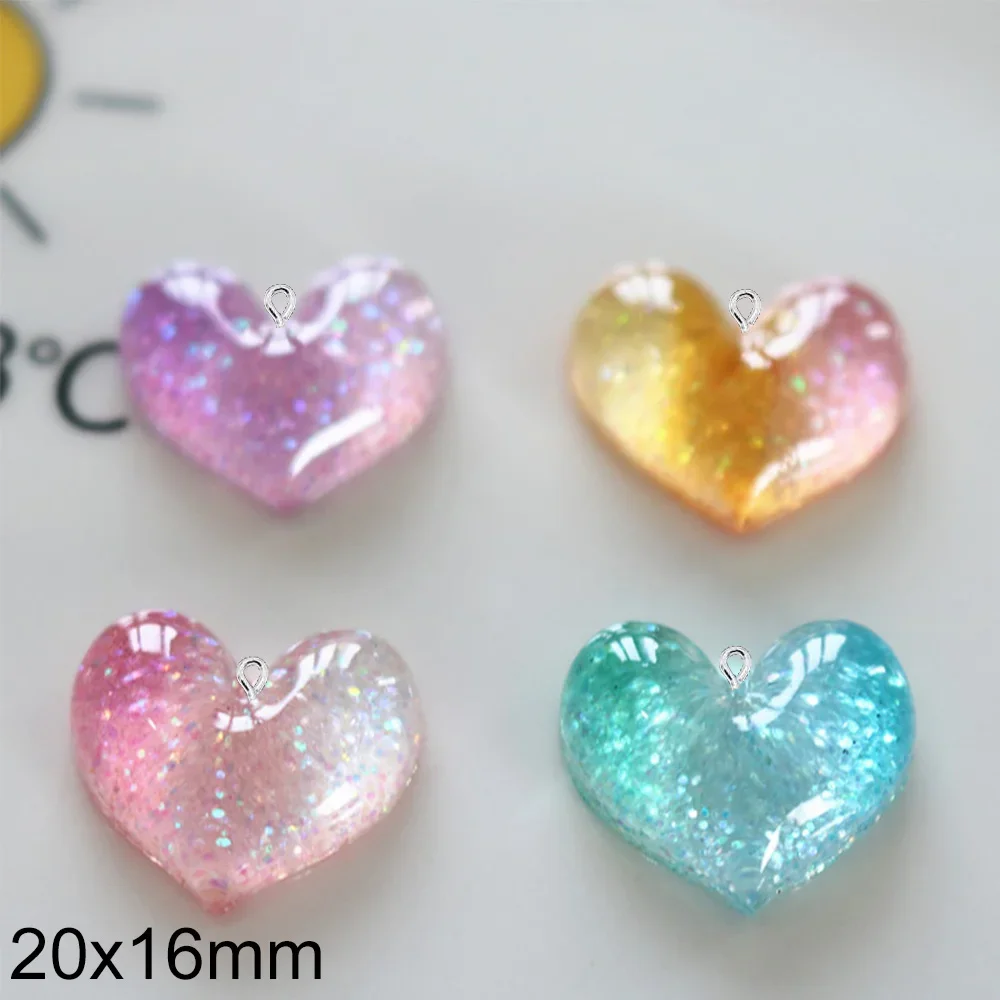 10PCS Gradient 20x16mm Heart Flat Back Charms For Earrings Bracelet Hairpin DIY Jewelry Gift Pendants Decoration Accessories